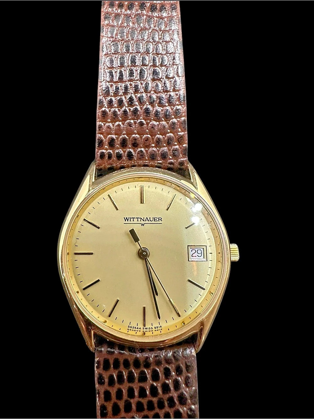 Wittnauer Dress Watch SS2544 Swiss 9514 Gold-Tone Watch Brown Strap